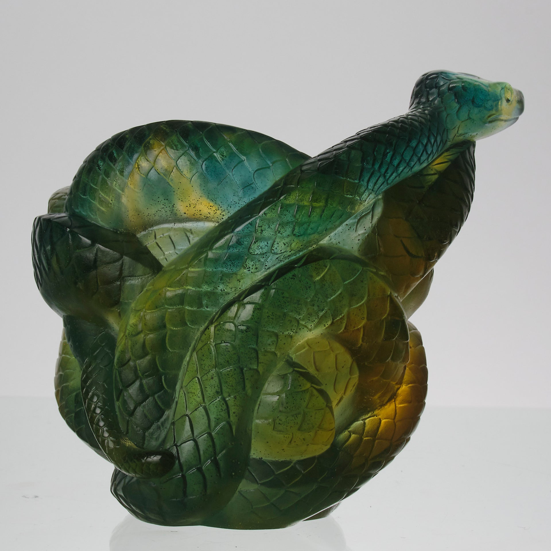Serpent Vase by Daum Glass a stunning and most striking limited edition vase in the form of a coiled snake, exhibiting excellent translucent green and yellow colours