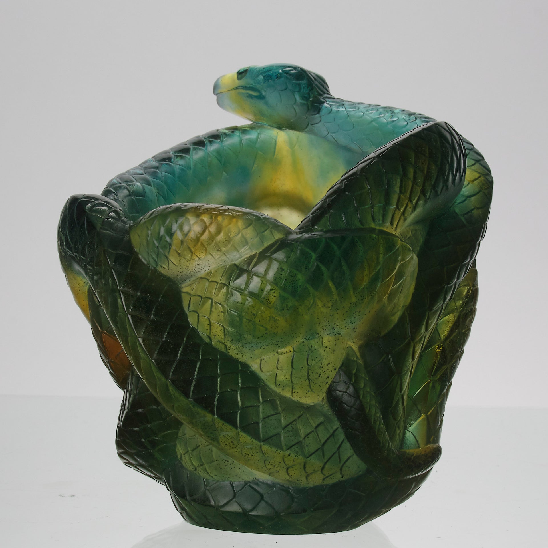Serpent Vase by Daum Glass a stunning and most striking limited edition vase in the form of a coiled snake, exhibiting excellent translucent green and yellow colours