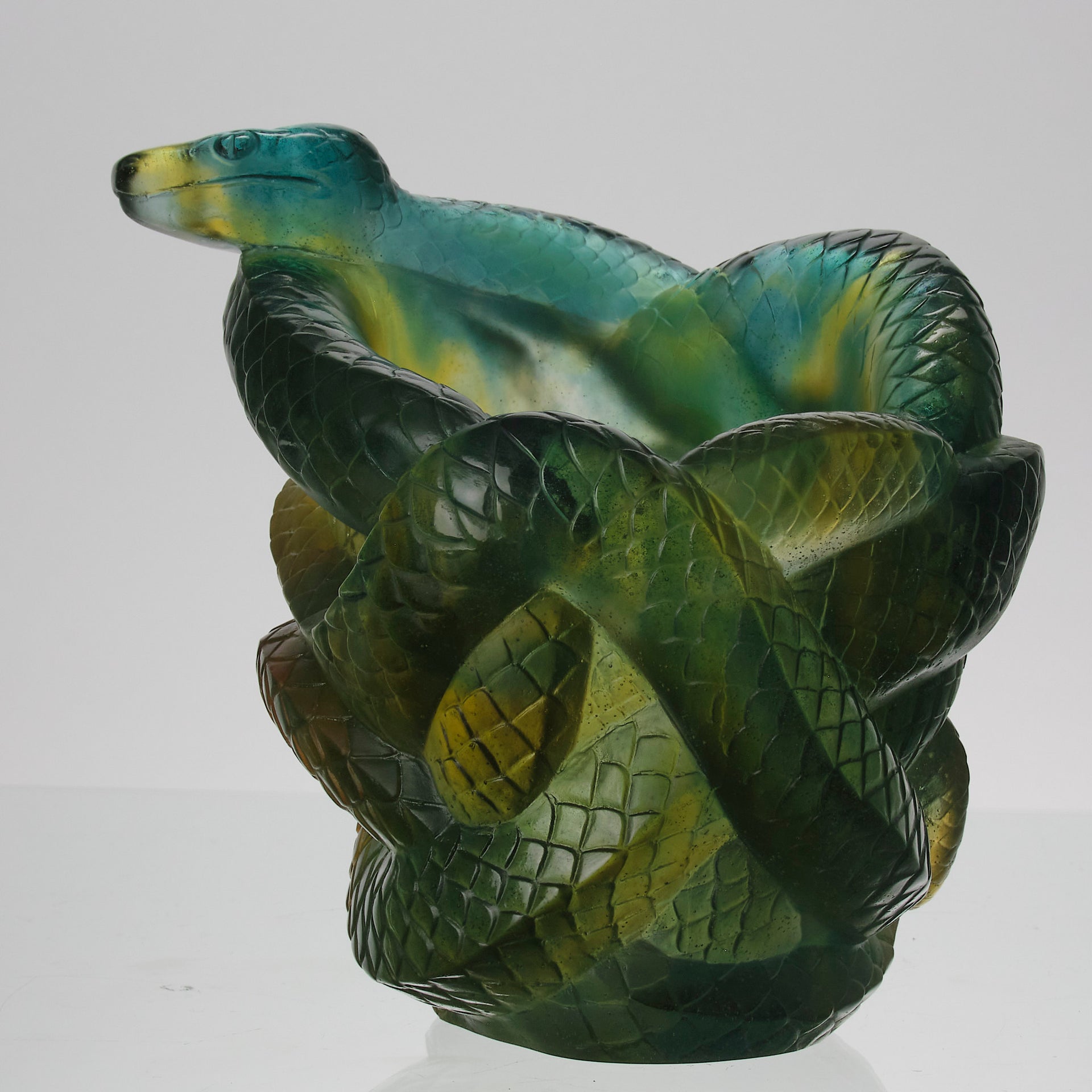 Serpent Vase by Daum Glass a stunning and most striking limited edition vase in the form of a coiled snake, exhibiting excellent translucent green and yellow colours