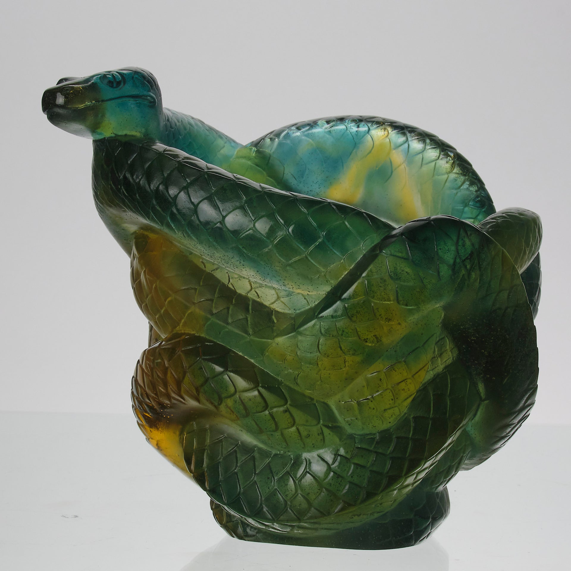 Serpent Vase by Daum Glass a stunning and most striking limited edition vase in the form of a coiled snake, exhibiting excellent translucent green and yellow colours