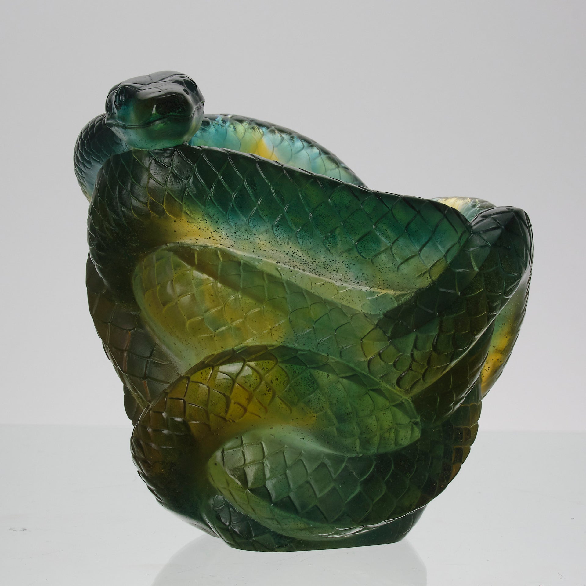 Serpent Vase by Daum Glass a stunning and most striking limited edition vase in the form of a coiled snake, exhibiting excellent translucent green and yellow colours