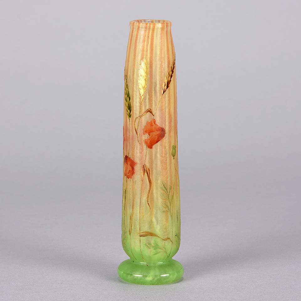 Daum Vase - Wheat Stalk & Poppies Art Nouveau Vase - Hickmet Fine Arts
