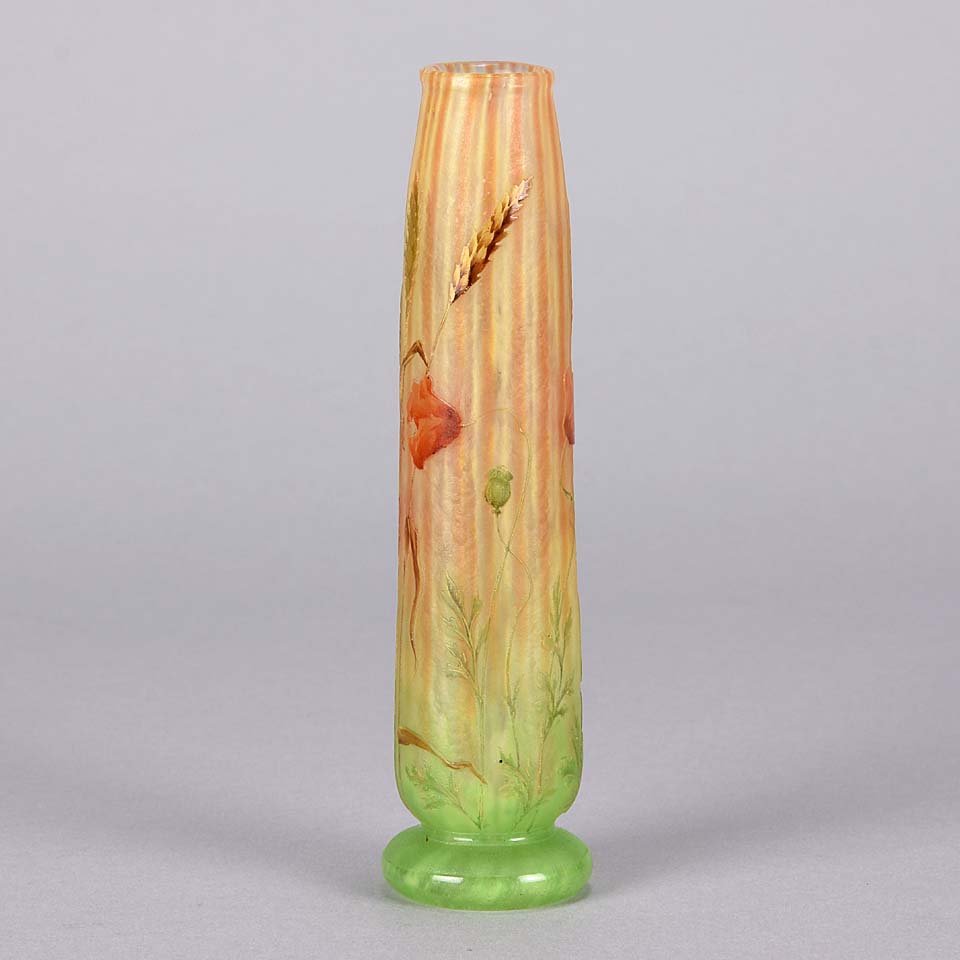 Daum Vase - Wheat Stalk & Poppies Art Nouveau Vase - Hickmet Fine Arts