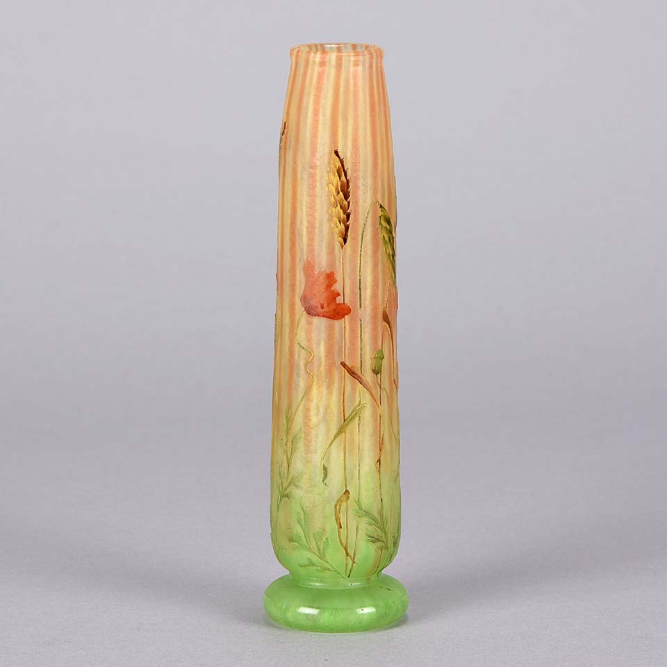 Daum Vase - Wheat Stalk & Poppies Art Nouveau Vase - Hickmet Fine Arts