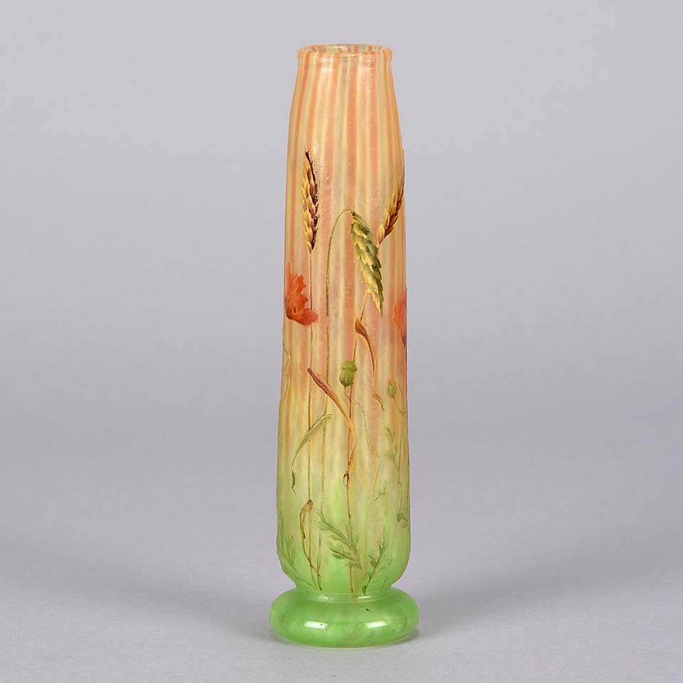 Daum Vase - Wheat Stalk & Poppies Art Nouveau Vase - Hickmet Fine Arts