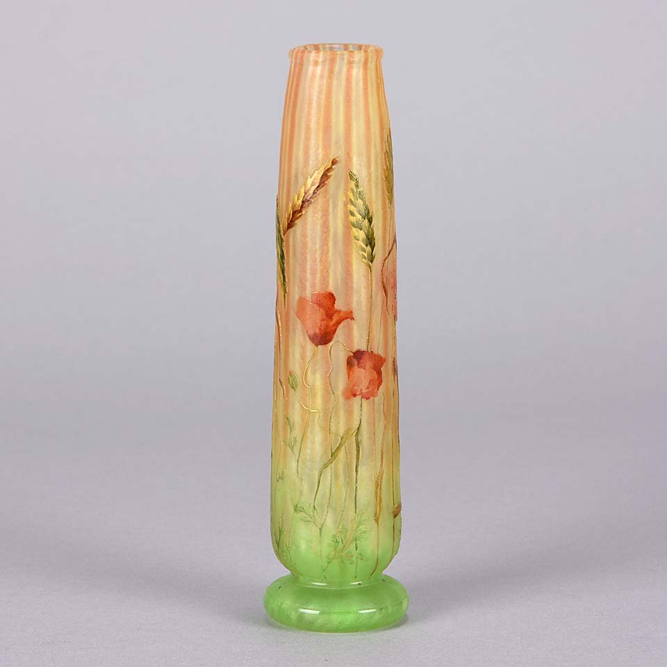 Daum Vase - Wheat Stalk & Poppies Art Nouveau Vase - Hickmet Fine Arts