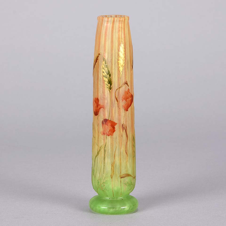 Daum Vase - Wheat Stalk & Poppies Art Nouveau Vase - Hickmet Fine Arts
