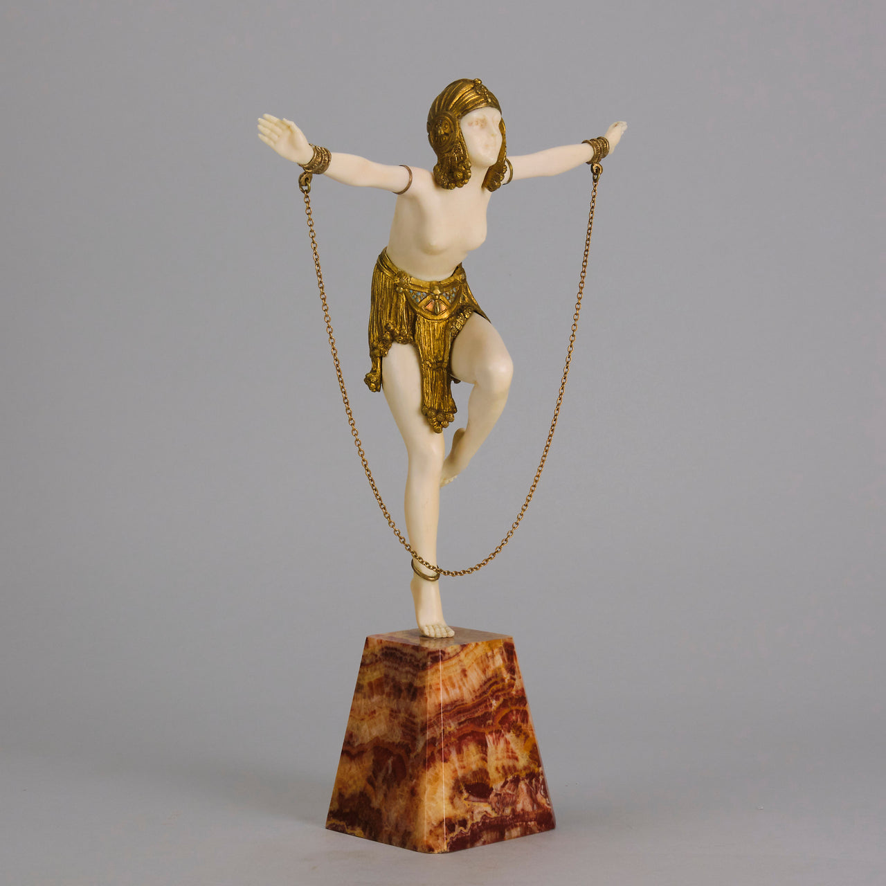 Chiparus Chain Dancer - Art Deco Bronze & Ivory - Chiparus Bronze - Hickmet Fine Arts