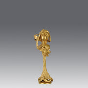 Art Nouveau Desk Seal a very fine early 20th Century French gilt bronze desk seal modelled as the head and shoulders of an Art Nouveau maiden with organic theme decorated with flowers