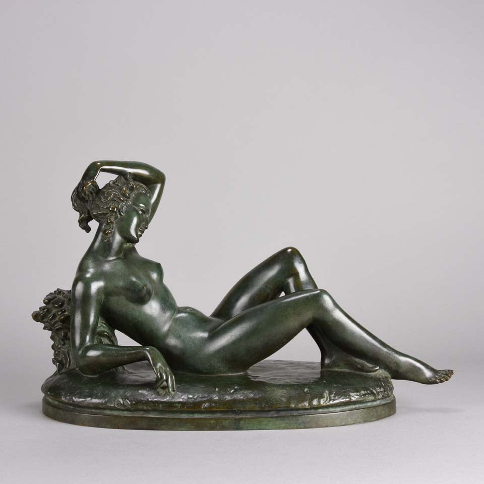 'Reclining Beauty' by E Montag - Art Deco Bronze - Hickmet Fine Arts