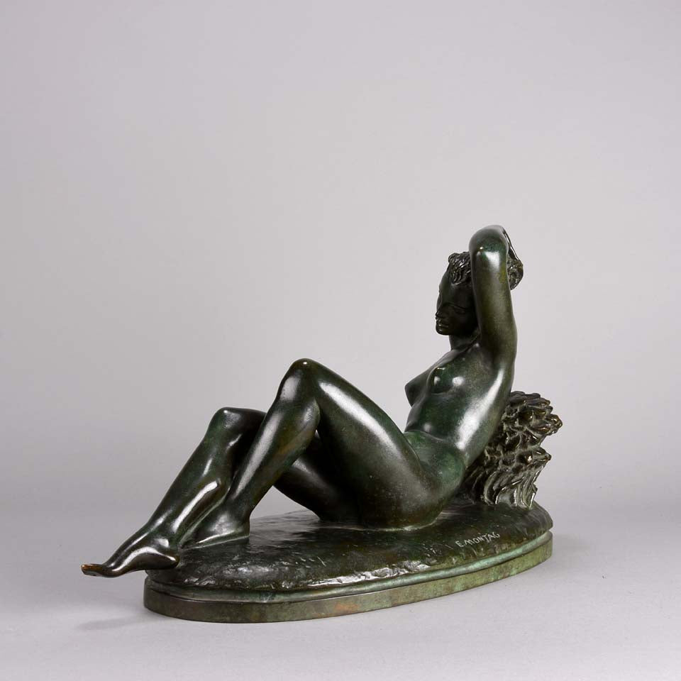 'Reclining Beauty' by E Montag - Art Deco Bronze - Hickmet Fine Arts