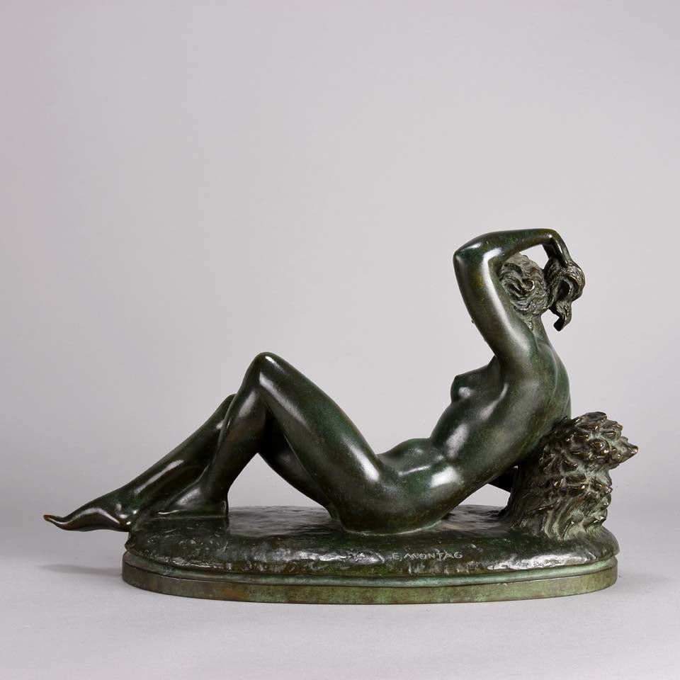'Reclining Beauty' by E Montag - Art Deco Bronze - Hickmet Fine Arts