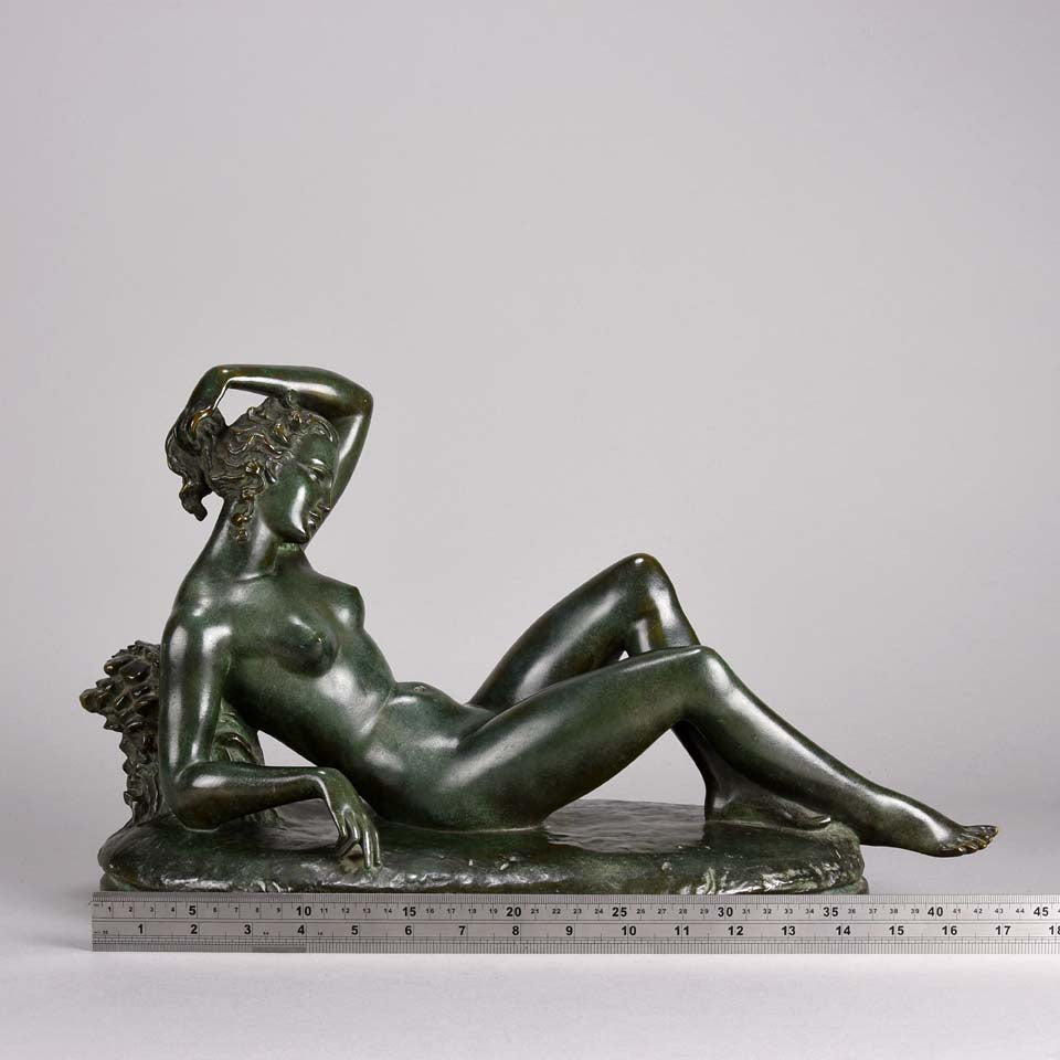 'Reclining Beauty' by E Montag - Art Deco Bronze - Hickmet Fine Arts