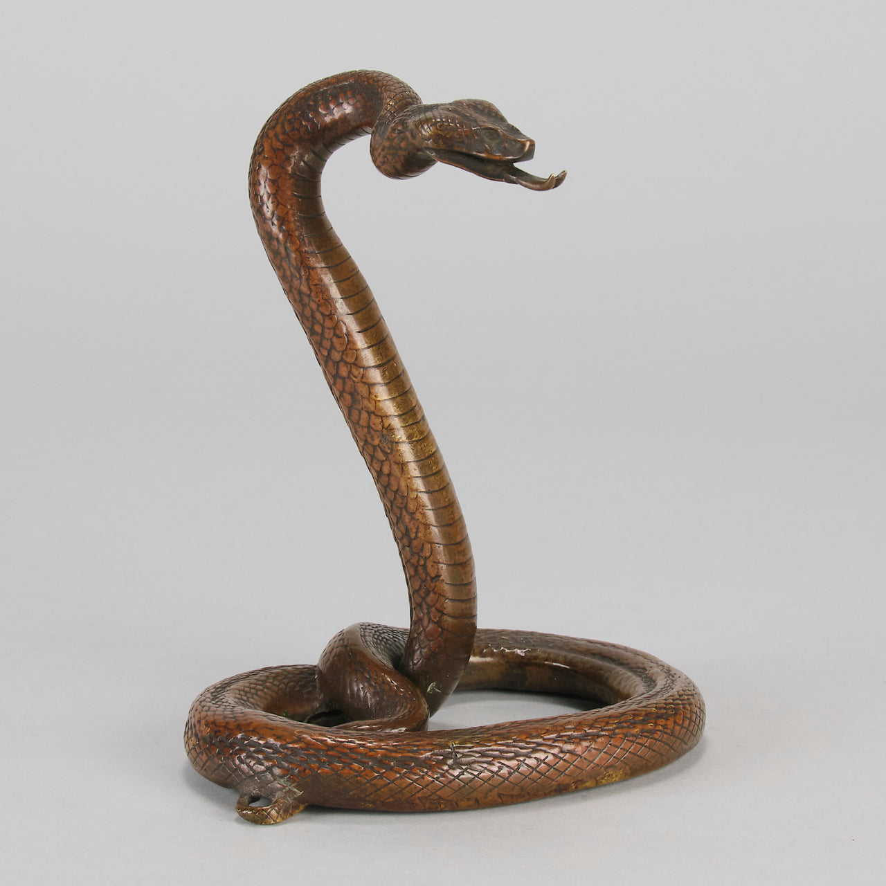 Rearing Snake an early 20th Century Art Deco bronze study of a rearing snake, its tail curled and head raised in an alert position by Edgar Brandt 