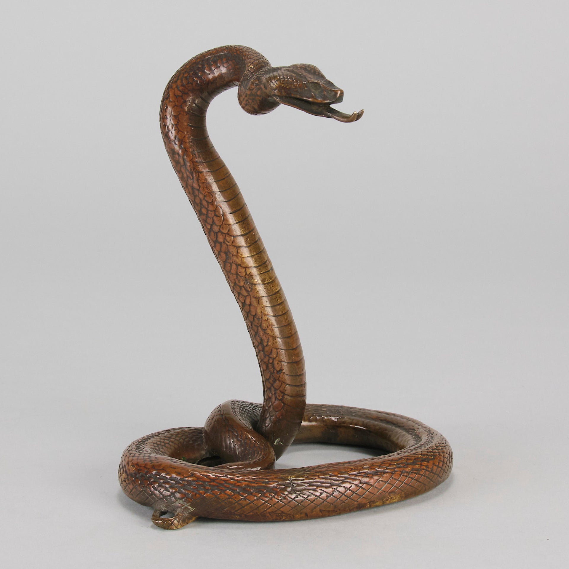 Rearing Snake an early 20th Century Art Deco bronze study of a rearing snake, its tail curled and head raised in an alert position by Edgar Brandt 