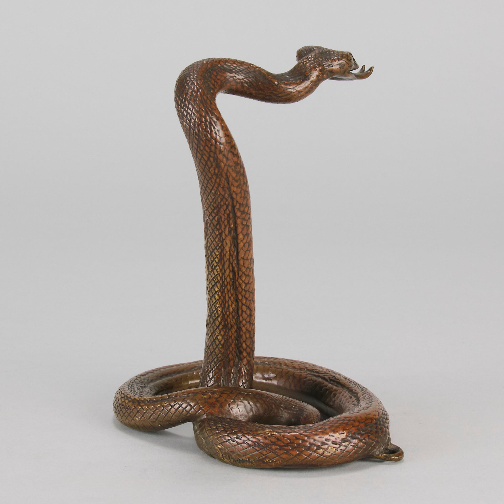 Rearing Snake an early 20th Century Art Deco bronze study of a rearing snake, its tail curled and head raised in an alert position by Edgar Brandt 