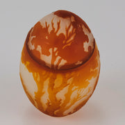 Easter  Egg Vase with Bunny by Émile Gallé. A beautiful and very rare early 20th Century cameo glass lidded egg shaped vase acid cut and etched with an Easter bunny sitting on a nest of eggs under the boughs of some trees in deep orange on a cream/ivory field