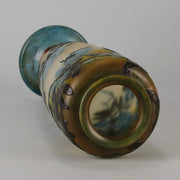 Art Nouveau Glass Vase Fruiting Sloe Berries by Emile Gallé An early 20th Century cameo glass vase acid cut and etched with a fruiting tree branch blooming with electric blue sloe berries against a pale cream/yellow background