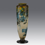 Art Nouveau Glass Vase Fruiting Sloe Berries by Emile Gallé An early 20th Century cameo glass vase acid cut and etched with a fruiting tree branch blooming with electric blue sloe berries against a pale cream/yellow background