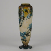 Art Nouveau Glass Vase Fruiting Sloe Berries by Emile Gallé An early 20th Century cameo glass vase acid cut and etched with a fruiting tree branch blooming with electric blue sloe berries against a pale cream/yellow background