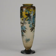 Art Nouveau Glass Vase Fruiting Sloe Berries by Emile Gallé An early 20th Century cameo glass vase acid cut and etched with a fruiting tree branch blooming with electric blue sloe berries against a pale cream/yellow background