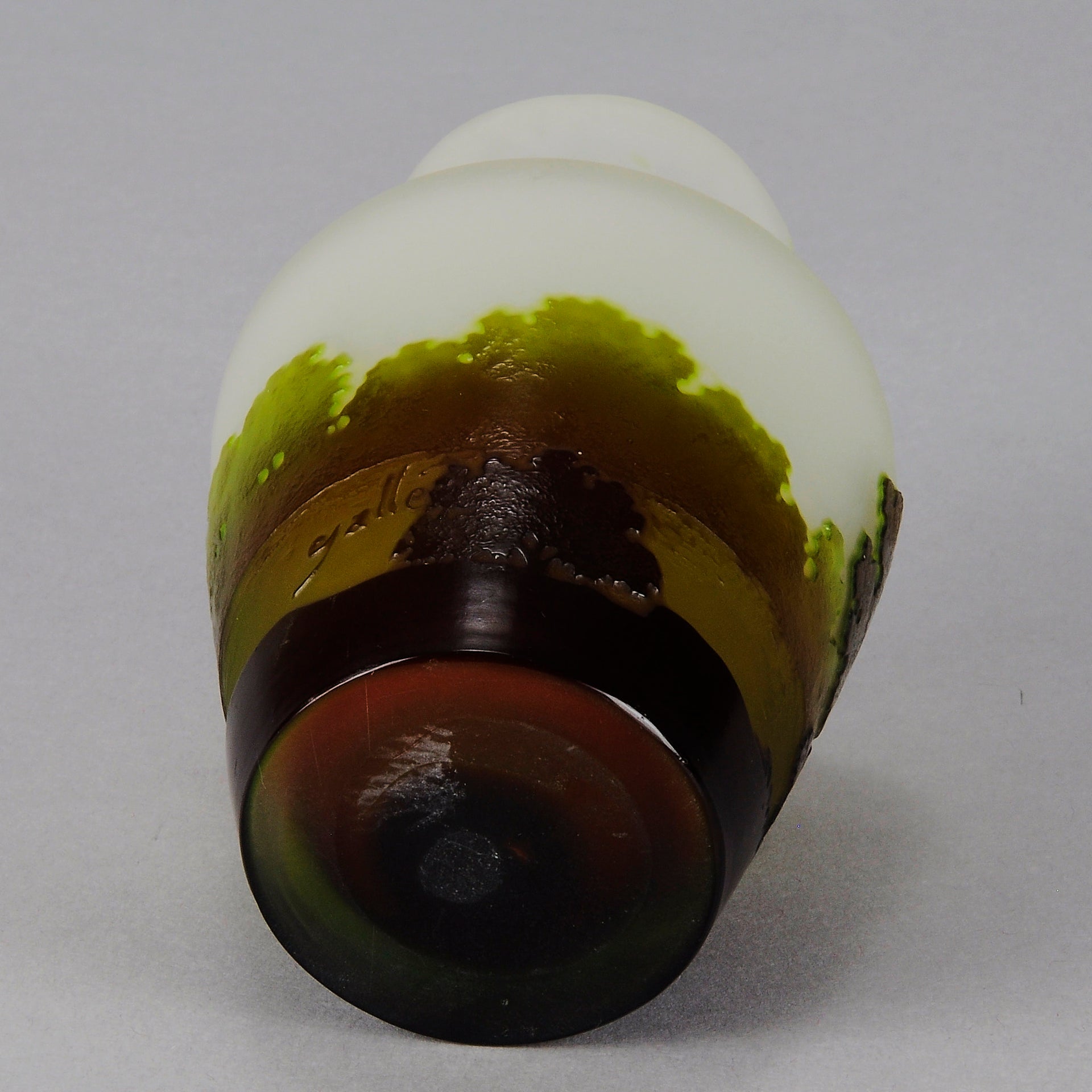 Green Landscape Vase by Emile Gallé An excellent late 19th Century cameo glass vase decorated with a deep green and burgundy landscape against a white field with fabulous detail and colour