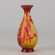 Art Nouveau Glass Vase Red Floral Cabinet Vase by Émile Gallé A beautiful early 20th Century cameo glass vase acid cut and etched with a bright red floral decoration against a warm orange background