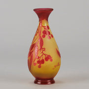 Art Nouveau Glass Vase Red Floral Cabinet Vase by Émile Gallé A beautiful early 20th Century cameo glass vase acid cut and etched with a bright red floral decoration against a warm orange background