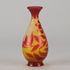 Art Nouveau Glass Vase Red Floral Cabinet Vase by Émile Gallé A beautiful early 20th Century cameo glass vase acid cut and etched with a bright red floral decoration against a warm orange background