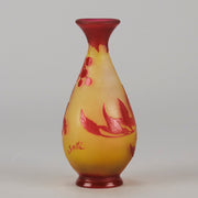Art Nouveau Glass Vase Red Floral Cabinet Vase by Émile Gallé A beautiful early 20th Century cameo glass vase acid cut and etched with a bright red floral decoration against a warm orange background