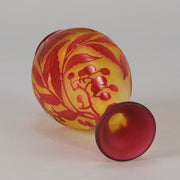 Art Nouveau Glass Vase Red Floral Cabinet Vase by Émile Gallé A beautiful early 20th Century cameo glass vase acid cut and etched with a bright red floral decoration against a warm orange background