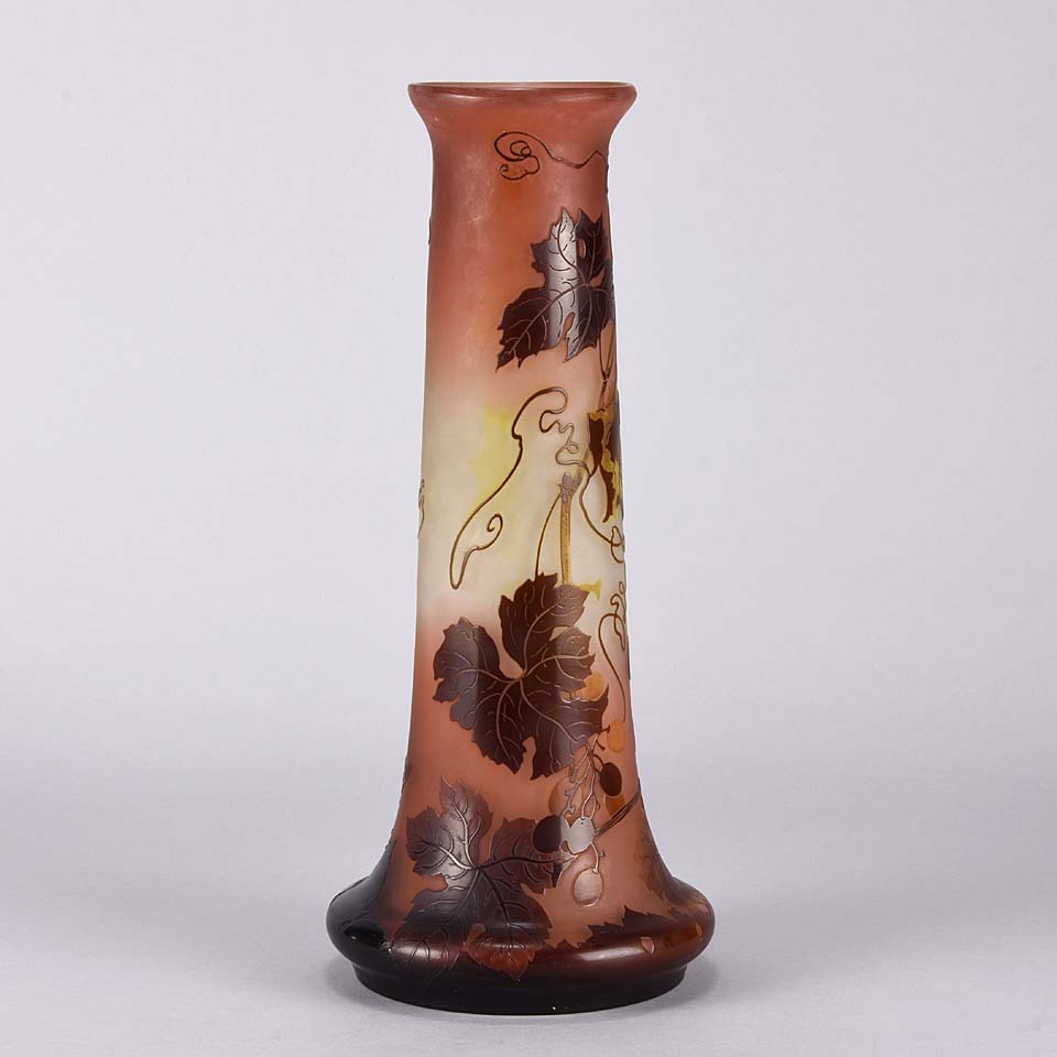 Emile Galle Vase - Art Nouveau Glass Vase -  Fruiting Vines Cameo Vase - Hickmet Fine Arts
