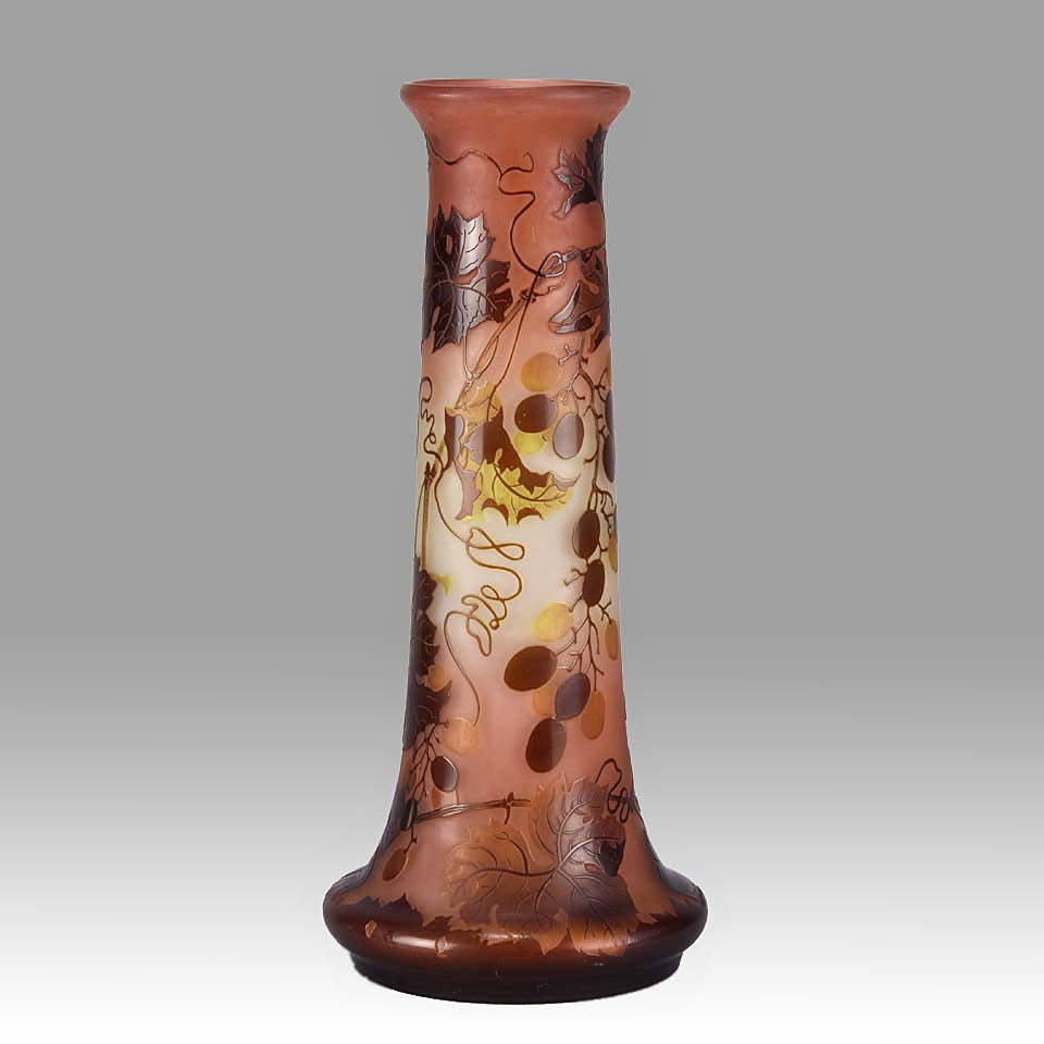 Emile Galle Vase - Art Nouveau Glass Vase -  Fruiting Vines Cameo Vase - Hickmet Fine Arts