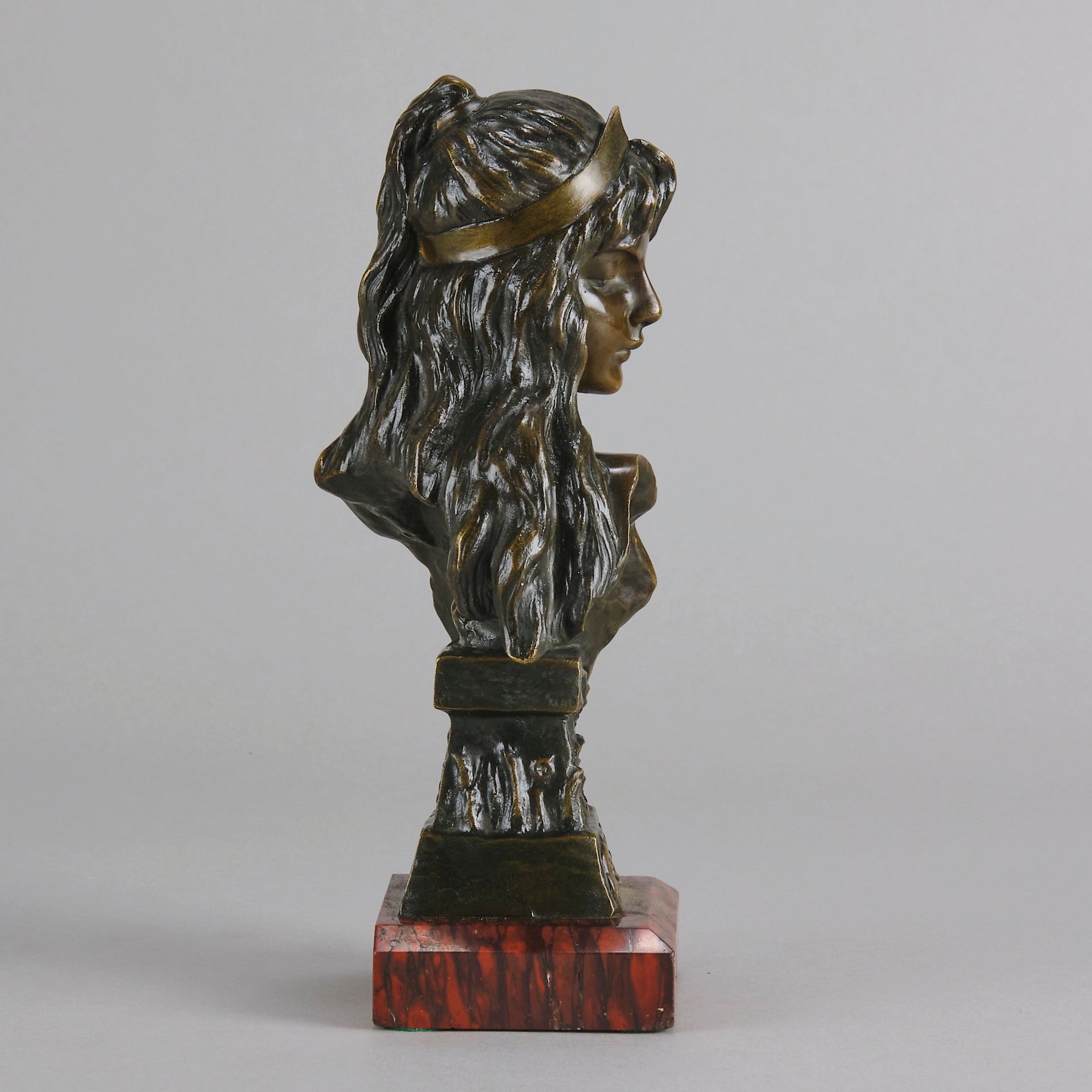 Carmella by Emmanuel Villanis a delightful Art Nouveau Bronze bust of an elegant beauty with rich brown patina and fine hand finished detail