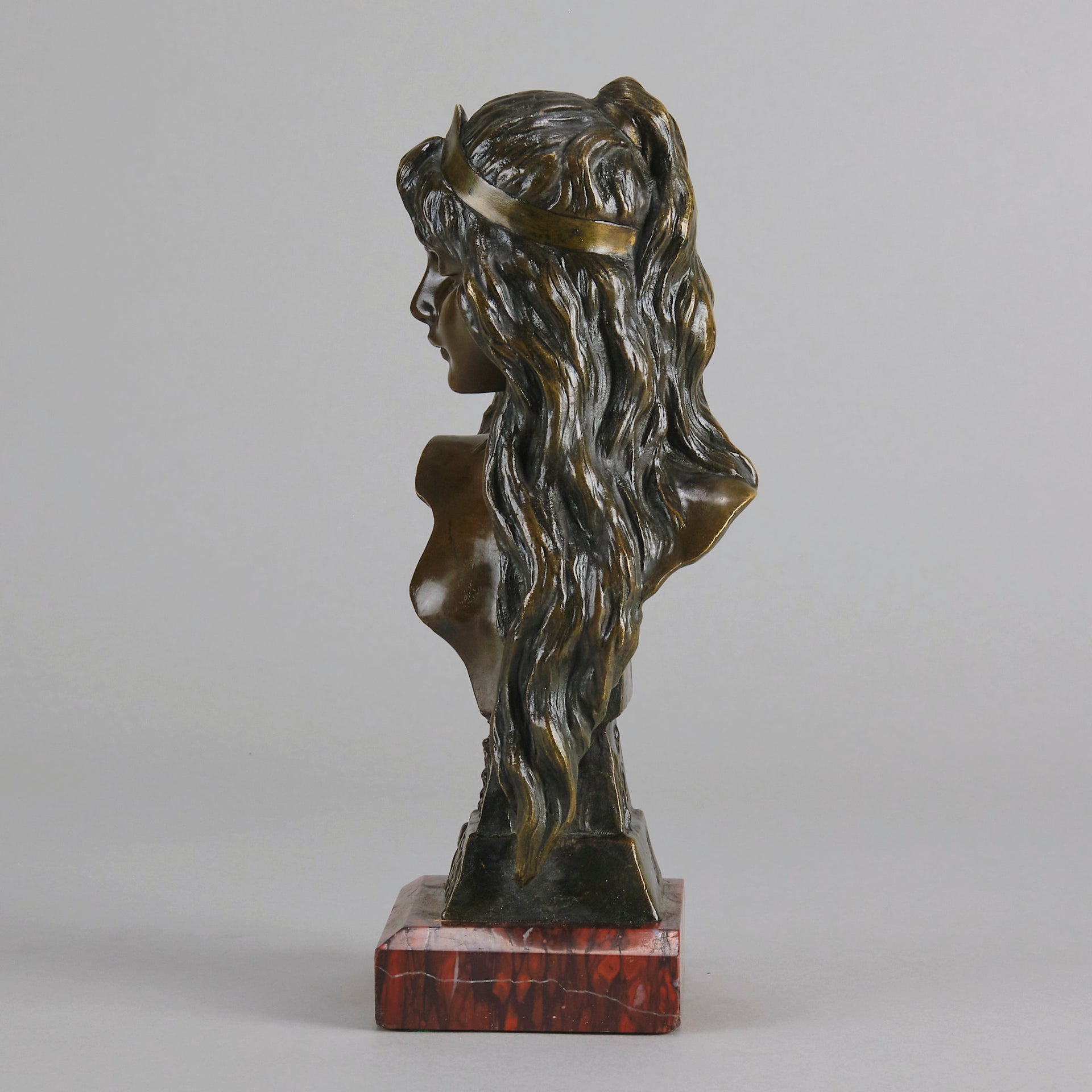 Carmella by Emmanuel Villanis a delightful Art Nouveau Bronze bust of an elegant beauty with rich brown patina and fine hand finished detail
