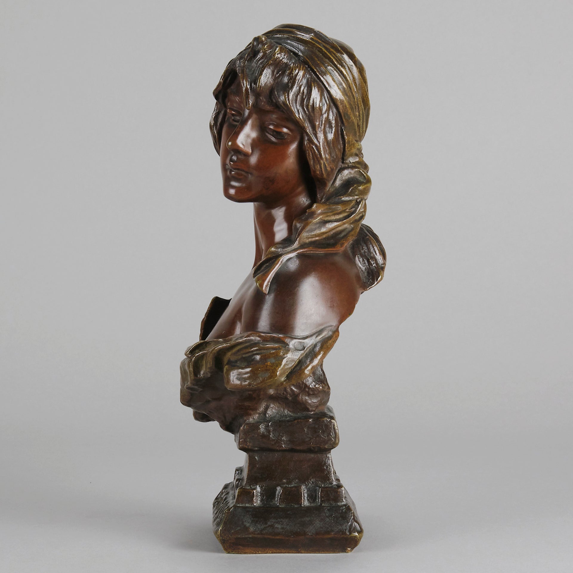 Art Nouveau Sculpture -  Emmanuel Villanis - Antique Bronze - Cendrillon Bust - Bronze statues for sale - Bronze sculptures for sale - Antique bronze statues Hickmet Fine Arts