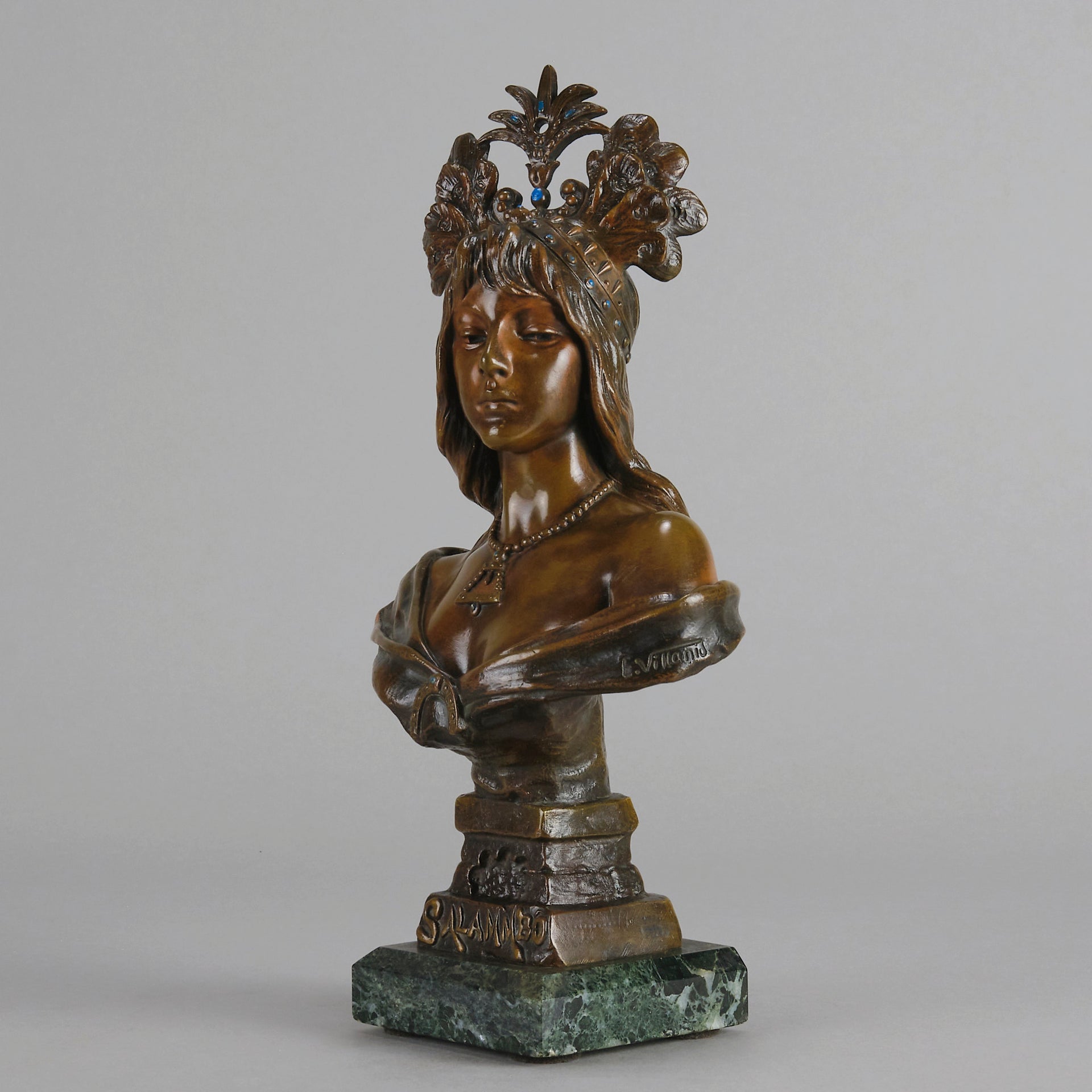 Art Nouveau Bust - Emmanuel Villanis - Salammbo - Antique Bronze - Bronze statues for sale - Bronze sculptures for sale - Antique bronze statues - Hickmet Fine Arts