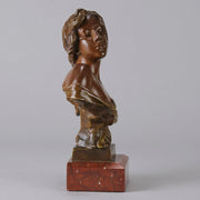 Seule by Emmanuel Villanis a very fine late 19th Century French bronze bust of an attractive classical maiden modelled in the Art Nouveau style, with fabulous variegating red and brown colour