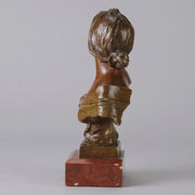 Seule by Emmanuel Villanis a very fine late 19th Century French bronze bust of an attractive classical maiden modelled in the Art Nouveau style, with fabulous variegating red and brown colour