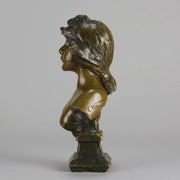 Silvia by Emmanuel Villanis a very fine late 19th Century French bronze bust of an attractive classical maiden modelled in the Art Nouveau style, with fabulous multi hued patination of brown and a subtle green