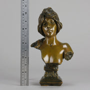 Silvia by Emmanuel Villanis a very fine late 19th Century French bronze bust of an attractive classical maiden modelled in the Art Nouveau style, with fabulous multi hued patination of brown and a subtle green