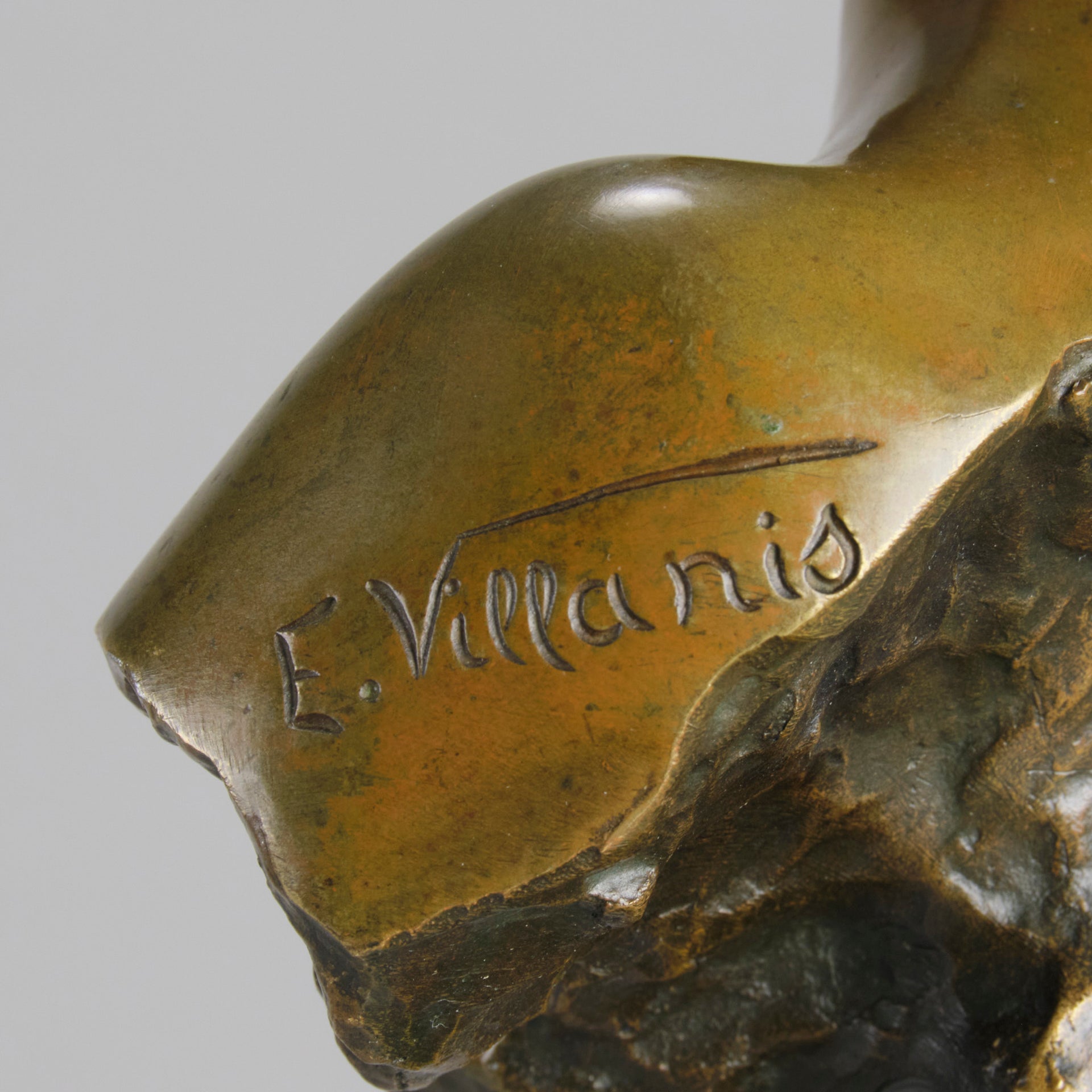 Silvia by Emmanuel Villanis a very fine late 19th Century French bronze bust of an attractive classical maiden modelled in the Art Nouveau style, with fabulous multi hued patination of brown and a subtle green