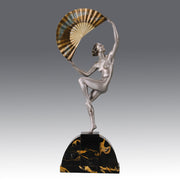Marcel Bourain - Fan Dancer - Art deco figurines - Art Deco Sculpture - Art Deco Bronze Figurines - Art Deco Bronze Lady - Hickmet Fine Arts