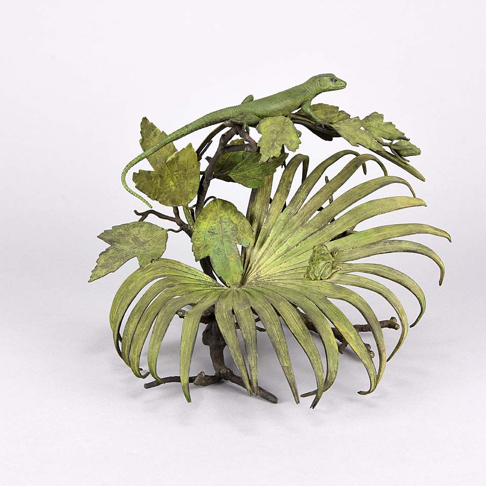 Lizard and Frog on Leaf by Bergman