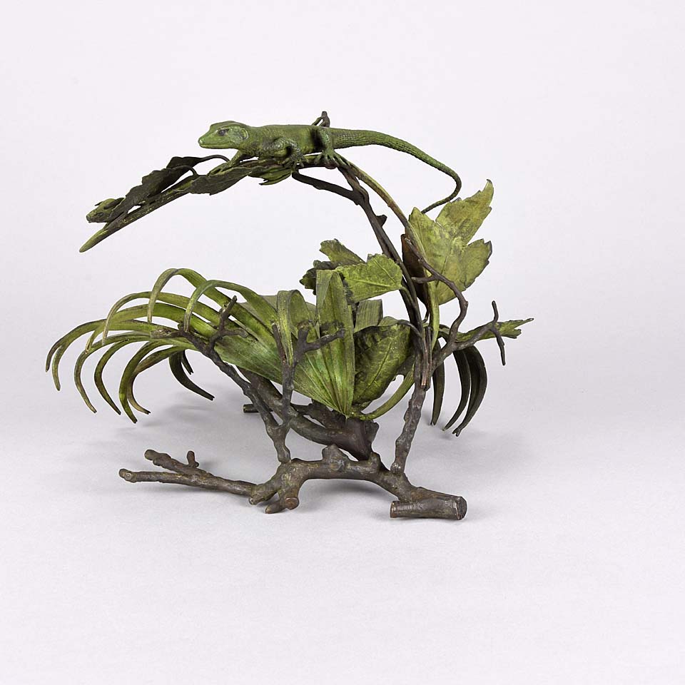 Lizard and Frog on Leaf by Bergman