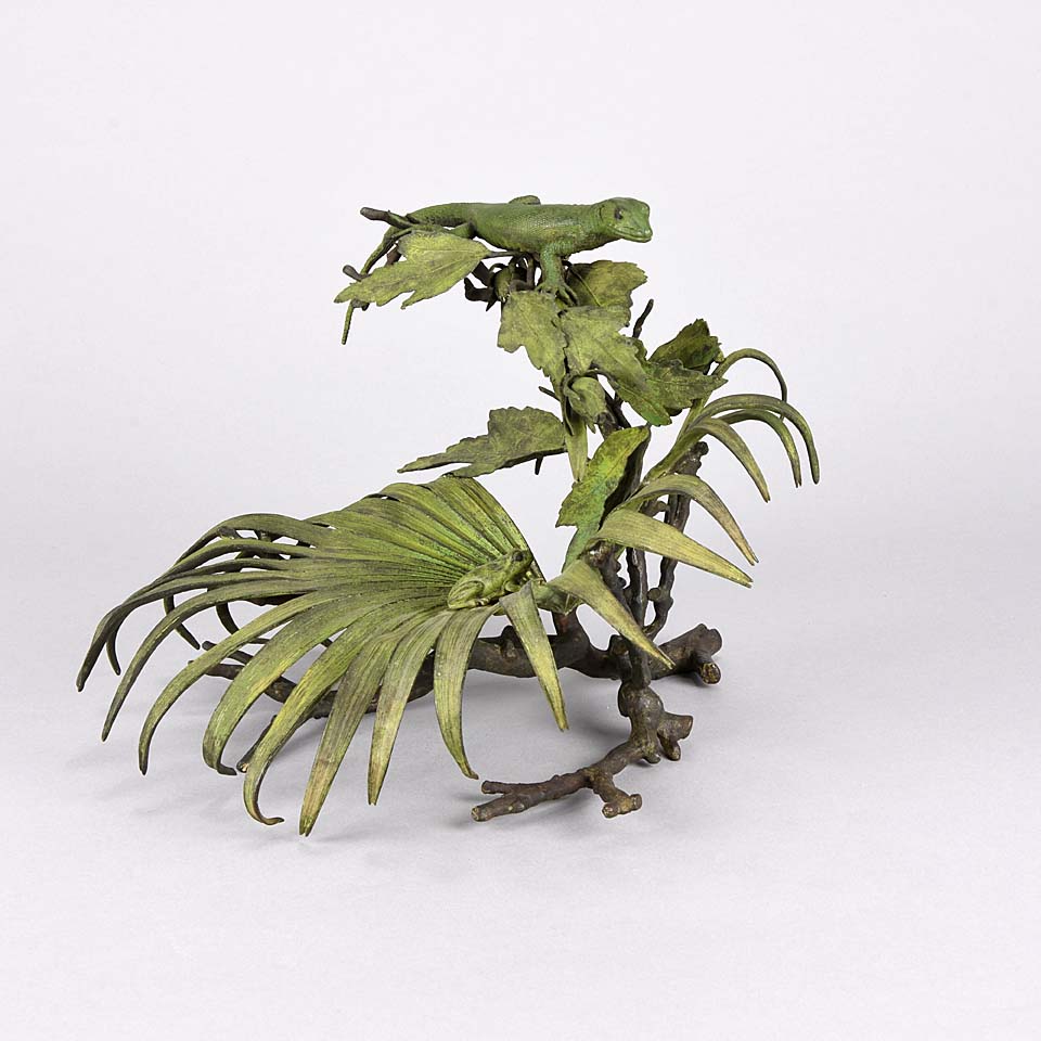 Lizard and Frog on Leaf by Bergman