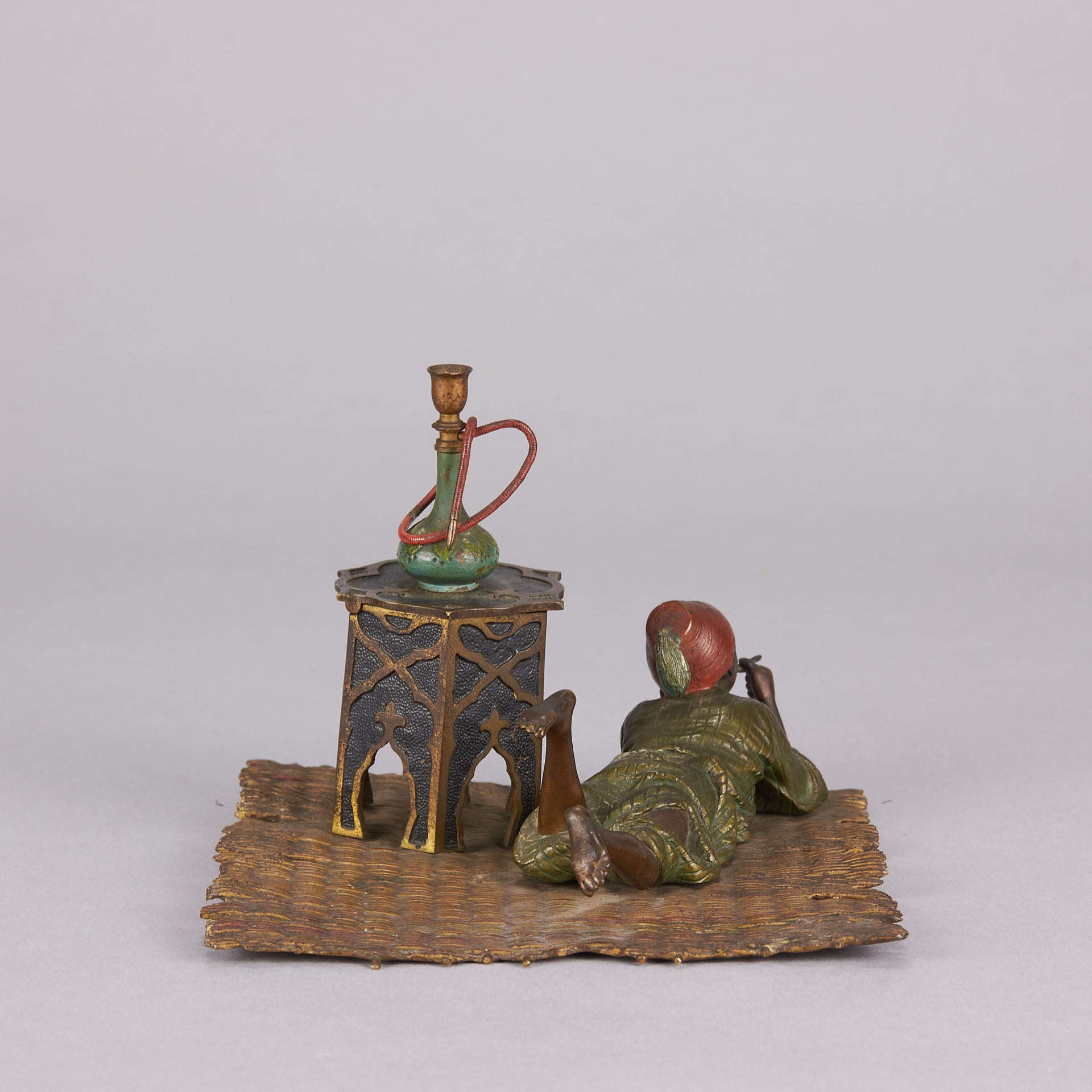 Bergman Bronze - Antique Bronze - Boy on Rug Inkwell - bergman cold painted bronze - Hickmet Fine Arts