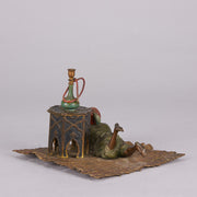 Bergman Bronze - Antique Bronze - Boy on Rug Inkwell - bergman cold painted bronze - Hickmet Fine Arts