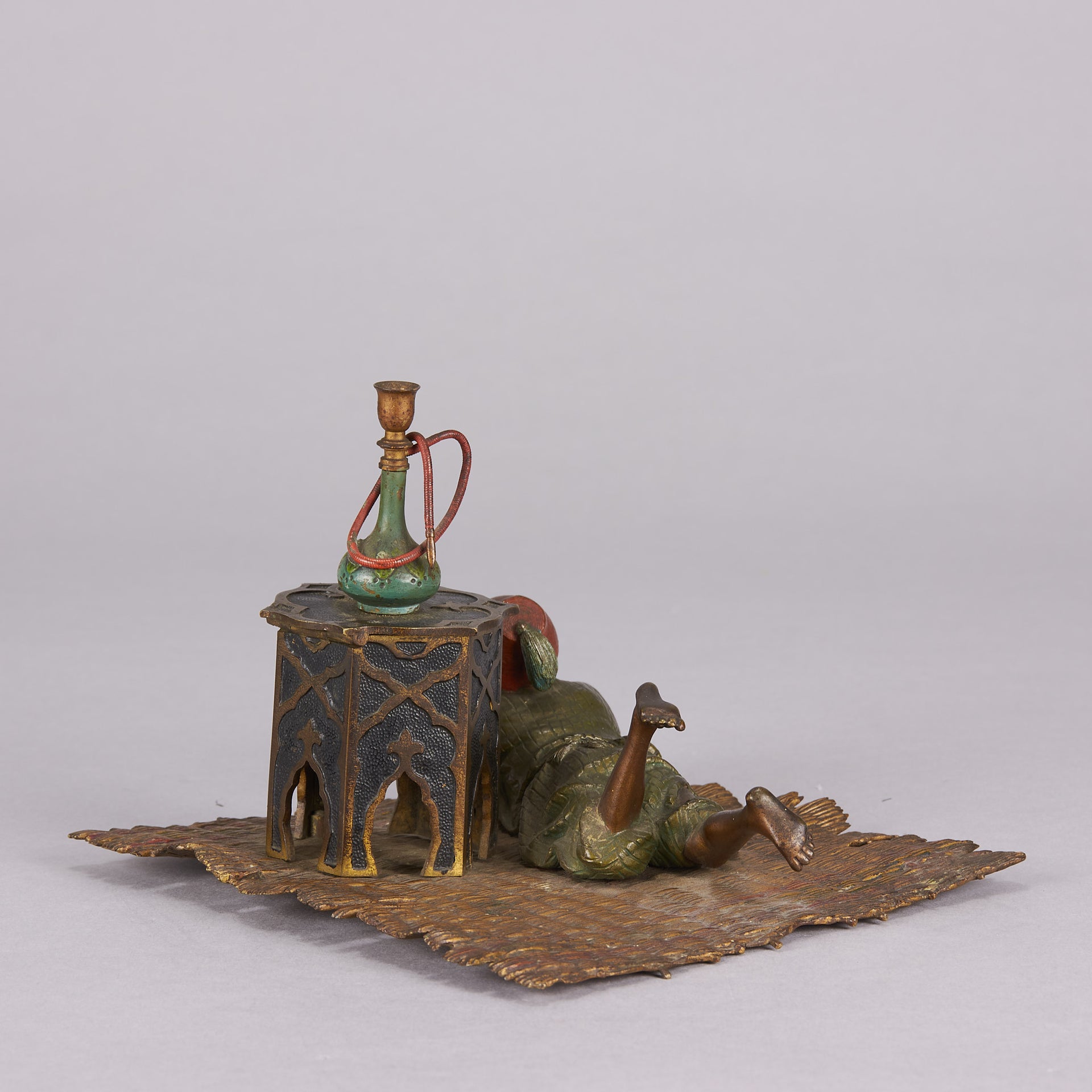 Bergman Bronze - Antique Bronze - Boy on Rug Inkwell - bergman cold painted bronze - Hickmet Fine Arts