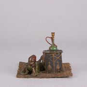Bergman Bronze - Antique Bronze - Boy on Rug Inkwell - bergman cold painted bronze - Hickmet Fine Arts